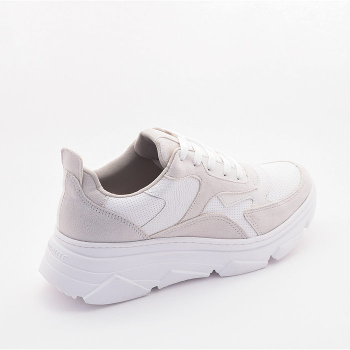 Tênis Chunky Via Marte Detalhe Croco Camurça Branco e Cinza