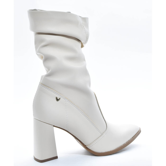 Bota Mississipi Cano Médio Franzido Bico Fino com Recortes Lateral Zíper Salto Intermediário Quadrad