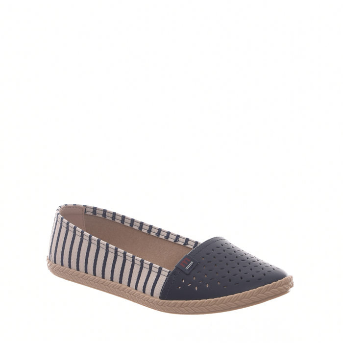 Sapatilha Moleca Microperfuros Bicolor Listrada Azul Marinho e Branco