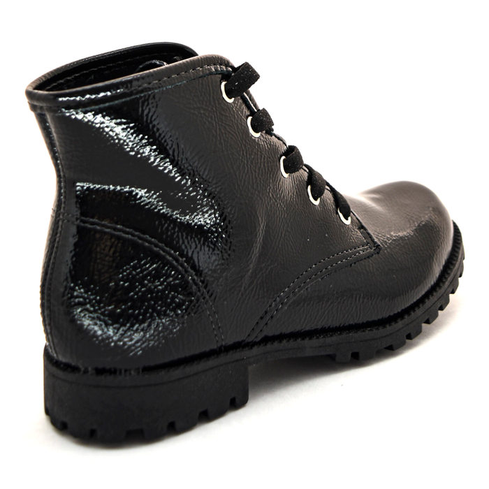 Bota Coturno Sua Cia Mini Solado Tratorado Preto Verniz Molhado