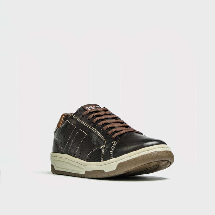 Sapatênis Slip-On Ferracini Couro Vox Cadarço Elástico Estonado com Pesponto Fechamento Zíper Solado