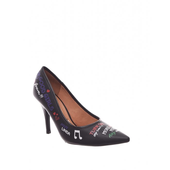 Sapato Scarpin Vizzano Bico Fino Estampado Preto