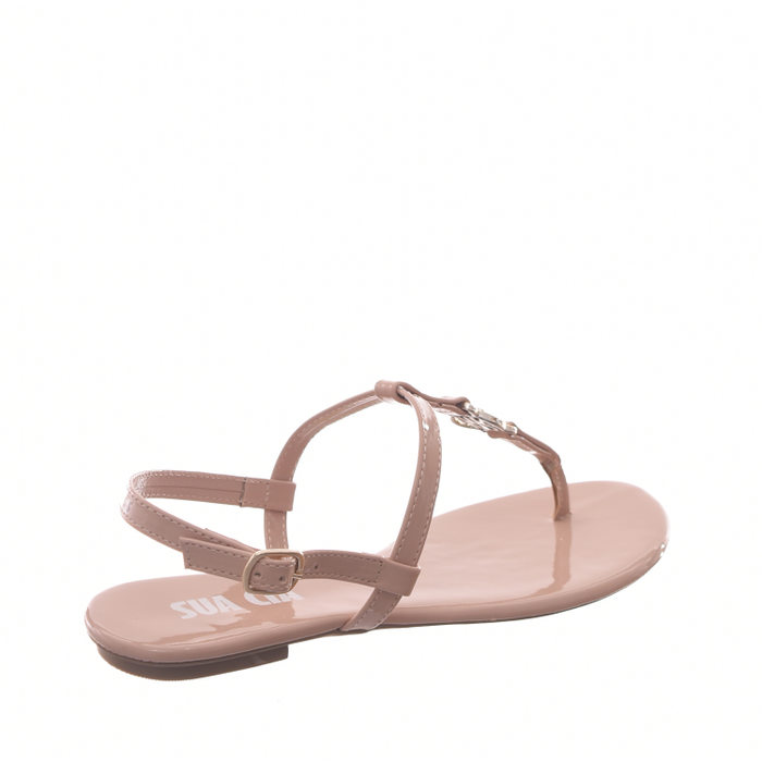 Sandália Rasteira Sua Cia Detalhe Pingente Logo Verniz Rosa