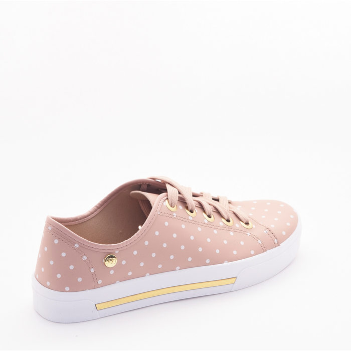 Tênis Moleca Palmilha Flow Detalhe Dourado Estampa Poá Rosa