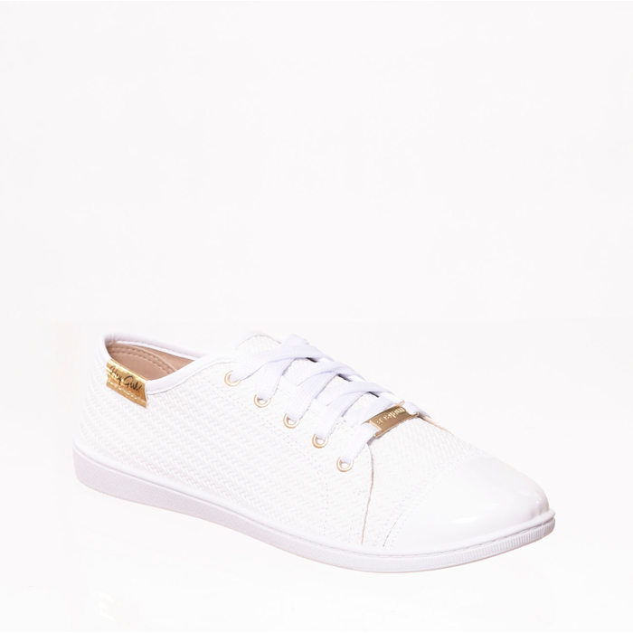 Tênis Moleca Biqueira Verniz Detalhe Tressê Branco