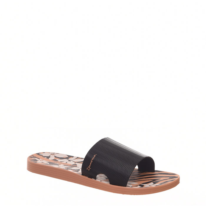 Chinelo Slide Ipanema Way Print Preto e Caramelo