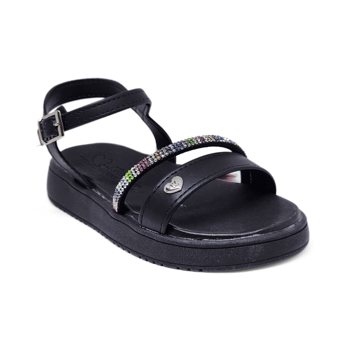 Sandália Papete Kidy Tecnologia Anatômico Tira Aplicação Strass Degradê Fechamento Fivela Preto