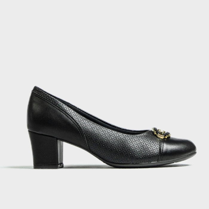 Sapato Piccadilly Joanete Bico Redondo Aplicação Metal com Recortes Trabalhado Salto Grosso Baixo Pr