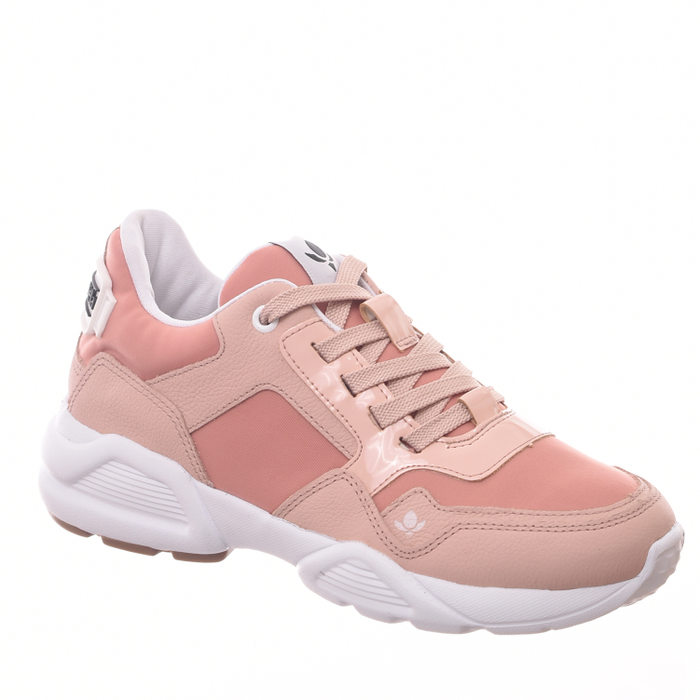 Tênis Chunky Cravo & Canela Lycra Detalhe Couro e Verniz Rosa