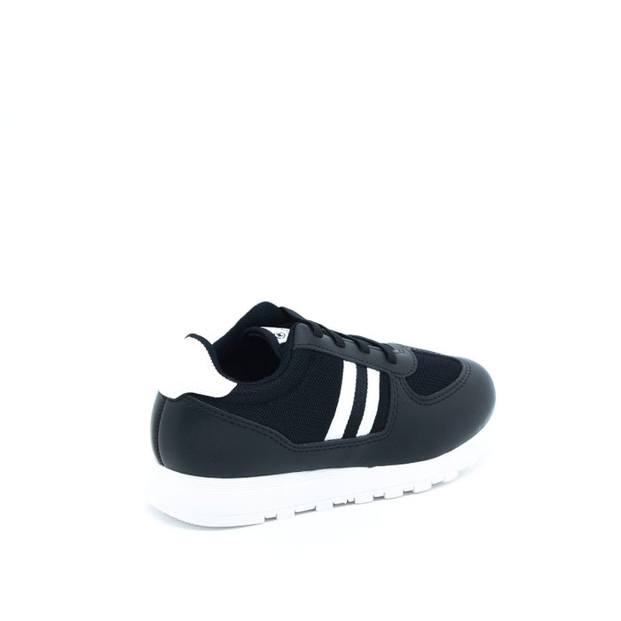 Tênis Jogger Molekinho Detalhe Listra Lateral Cadarço Elástico Preto e Branco
