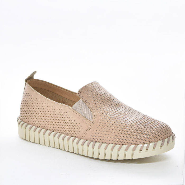 Tênis Slip-On Bottero Couro Microperfuros Solado Tratorado Nude