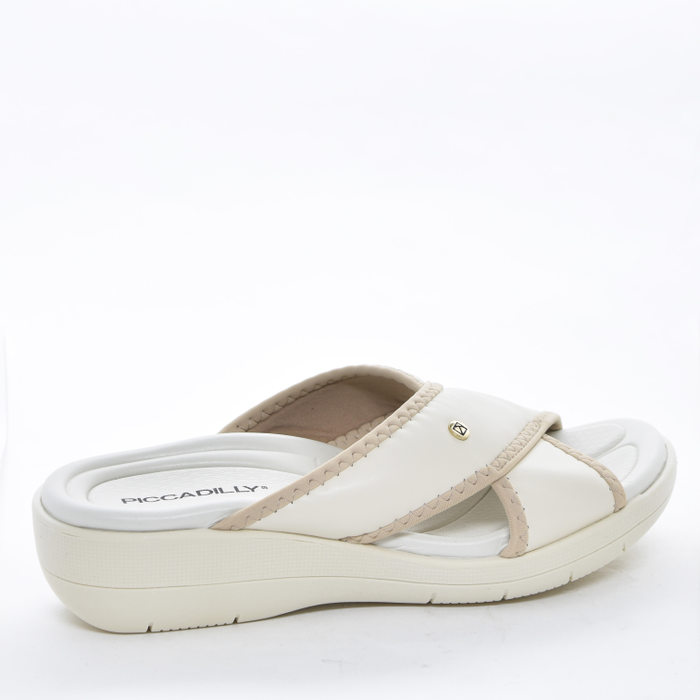 Tamanco Piccadilly Tecnologia Fascite e Wide Fit Cabedal X Salto Baixo Off White