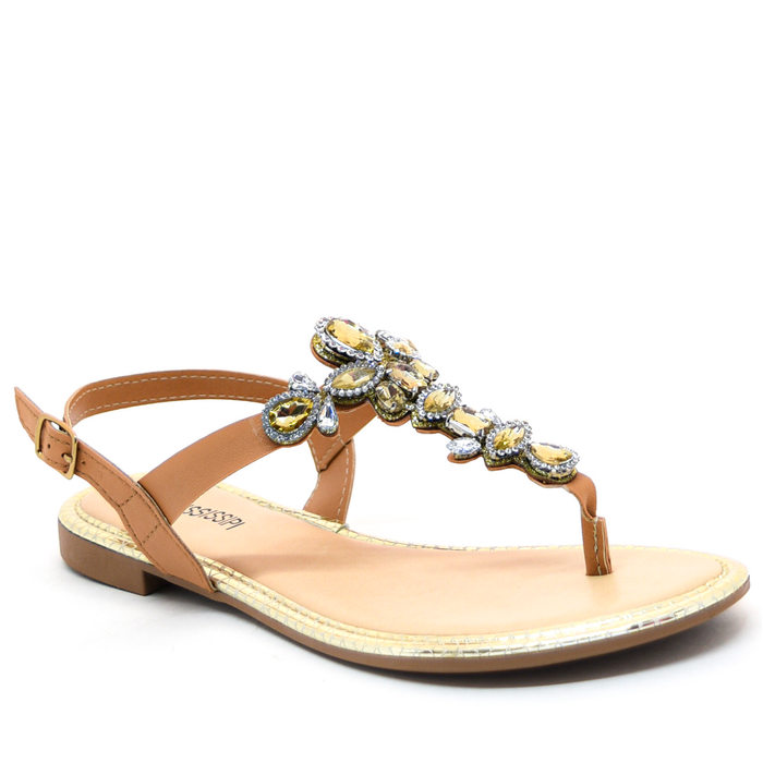 Sandália Mississipi com Pedras Fechamento Fivela Caramelo
