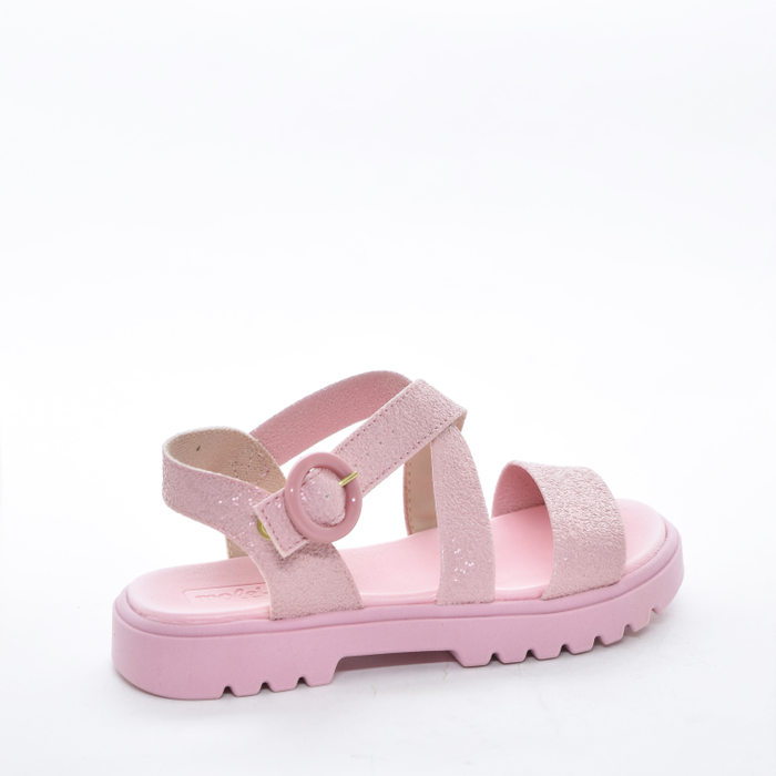 Sandália Molekinha Cabedal Tira Larga e X com Glitter Solado Tratorado Rosa