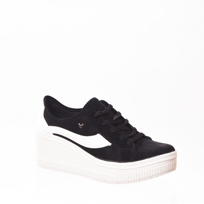 Tênis Anabela Mississipi Nobuck Detalhe Listra Lateral Preto e Branco