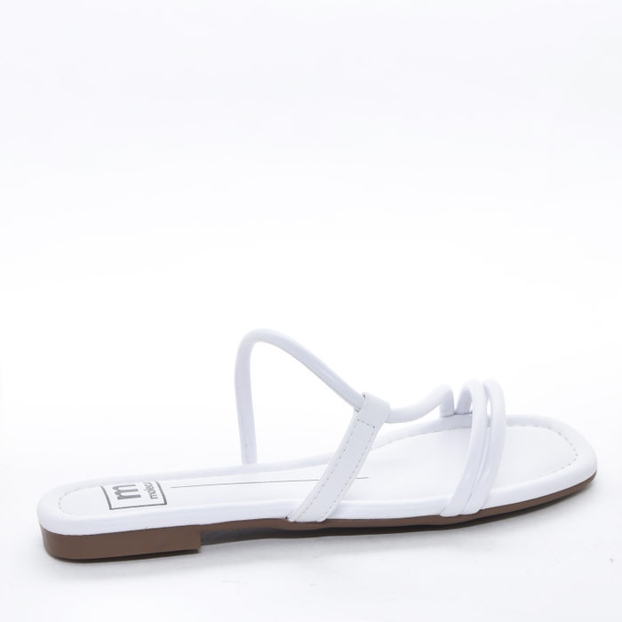 Rasteira Moleca Cabedal Tiras Finas Diagonal Bico Redondo Branco