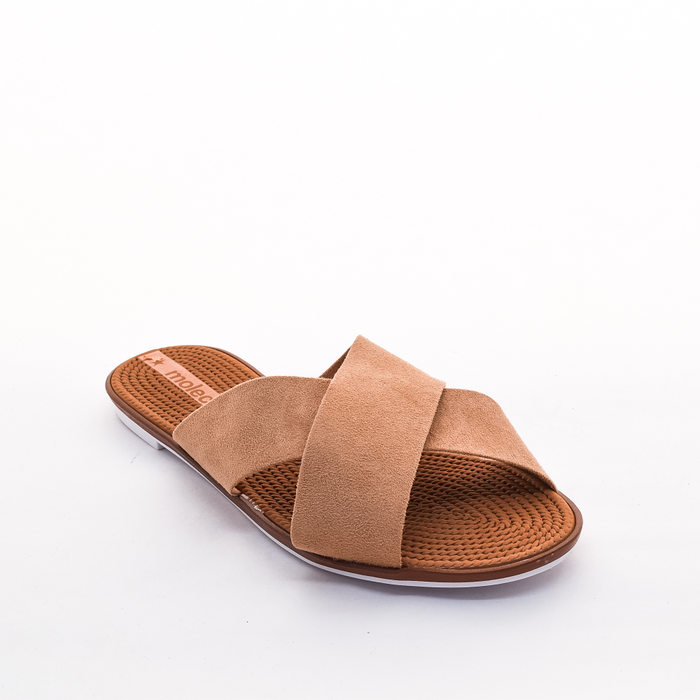 Rasteira Moleca Cabedal X Camurça Bege