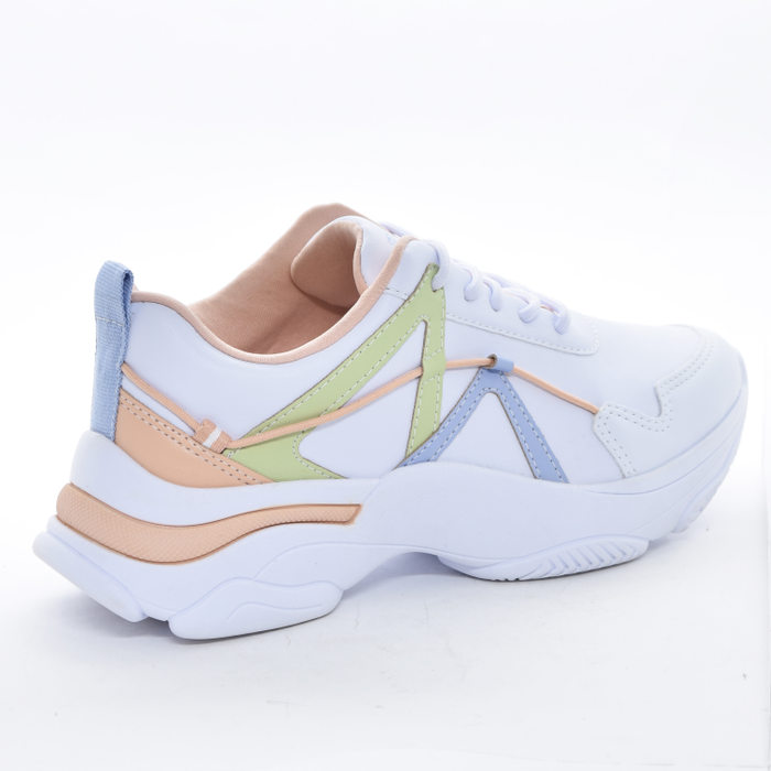 Tênis Chunky Ramarim com Recortes Multicores Detalhe Lateral Elástico Branco