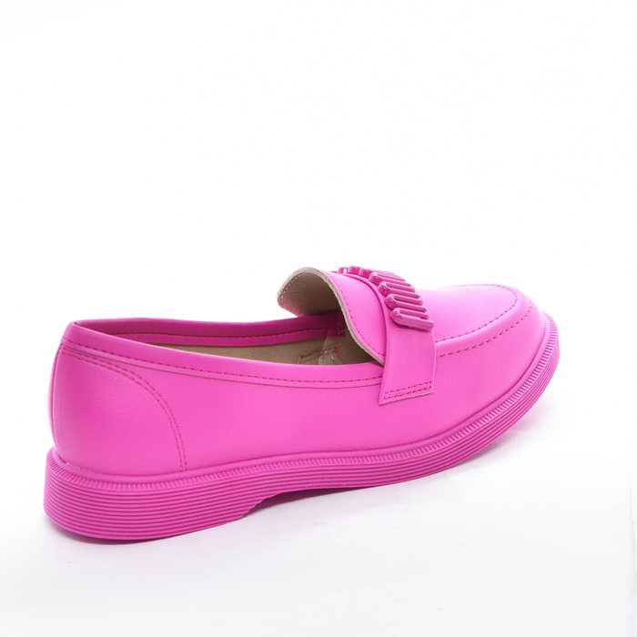 Sapato Mocassim Moleca Detalhe Ondulado Salto Rasteira Solado Trabalhado Rosa