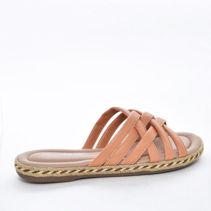 Rasteira Piccadilly Cabedal Trançado Lateral Palha Coral