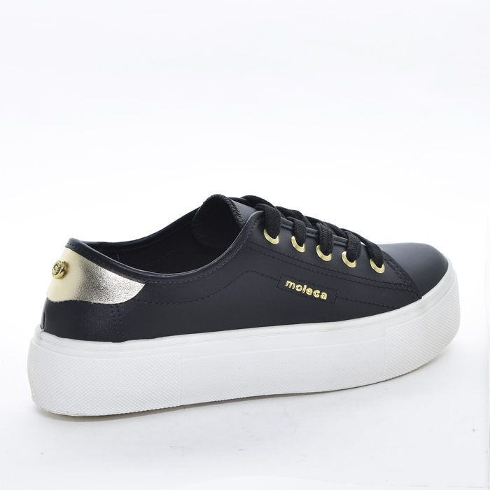 Tênis Flatform Moleca Detalhe Dourado Aplicação Metal Logo Preto
