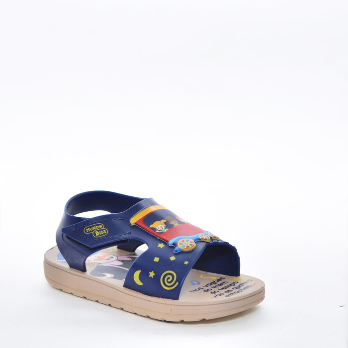 Sandália Grendene Mundo Bita Trenzinho Acompanha Brinde Bege e Azul Marinho