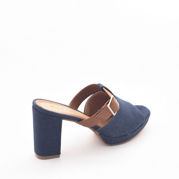 Tamanco Ramarim Salto Grosso Jeans e Marrom