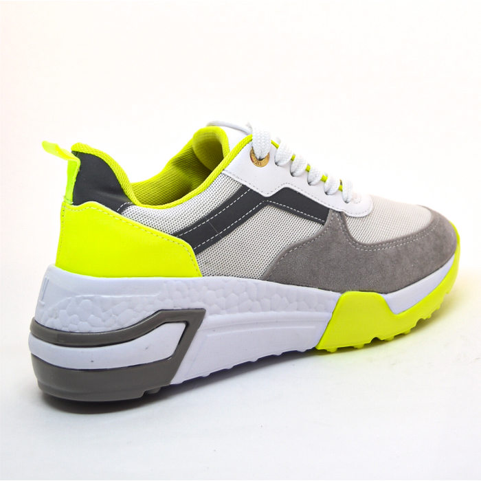Tênis Chunky Vizzano Detalhe Recortes Refletivo Camurça Napa Floather Branco e Verde Neon