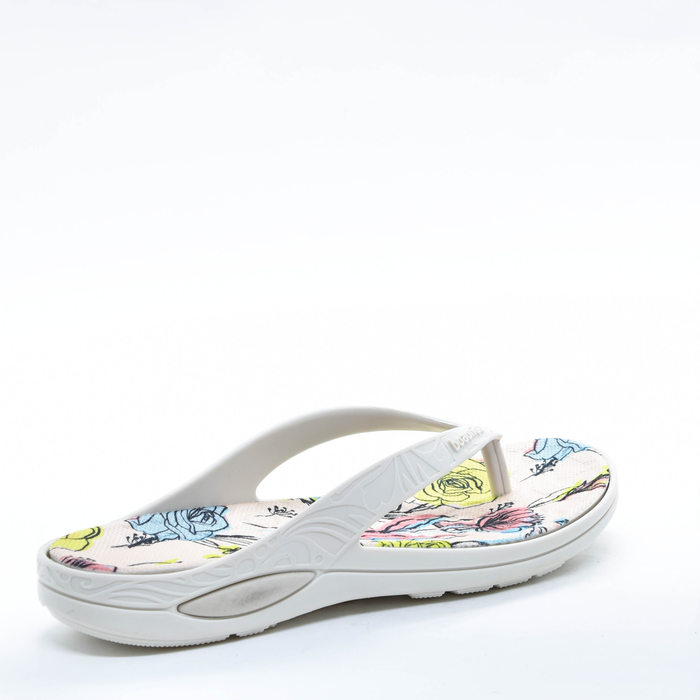 Chinelo Boaonda Lily Tira Trabalhada Tecnologia Comfortech Palmilha Maxisense Estampa Floral Off Whi