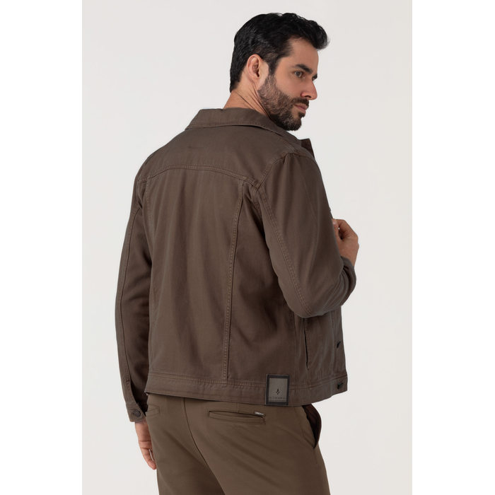 Jaqueta Dlz Sarja Algodão Gola Colarinho Lisa com Bolso Fechamento Botões Marrom