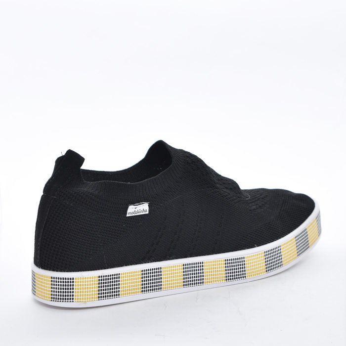 Tênis Slip-On Molekinha Mesh Trabalhado Palmilha Soft Pop Solado Quadriculado Multicores Preto