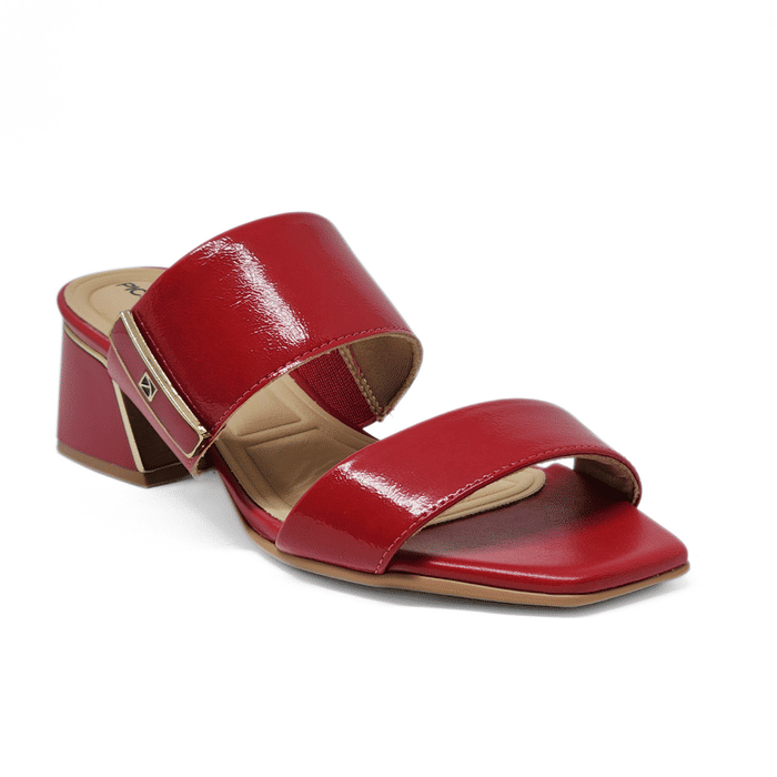 Tamanco Piccadilly Verniz Bico Quadrado Cabedal Tiras Largas Elástico Lateral Aplicação Metal Salto 