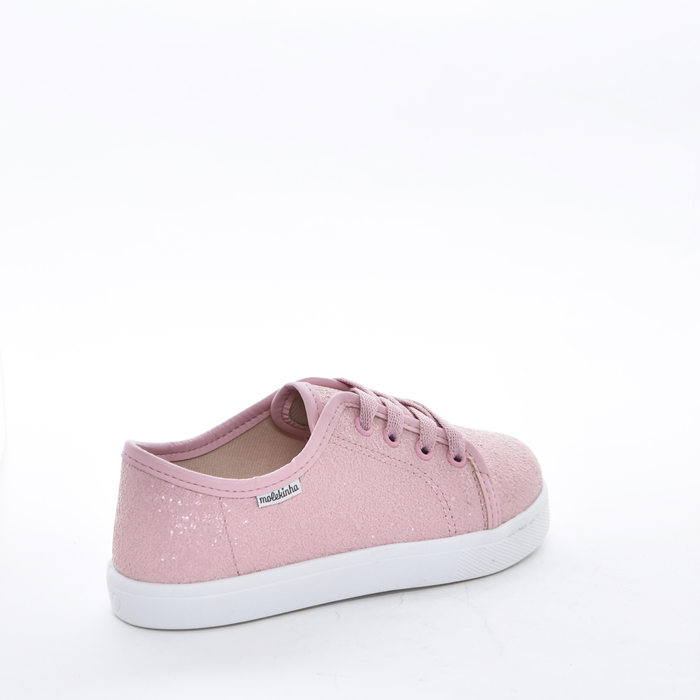 Tênis Casual Molekinha Palmilha Soft Pop Detalhe Costura com Glitter Liso Rosa