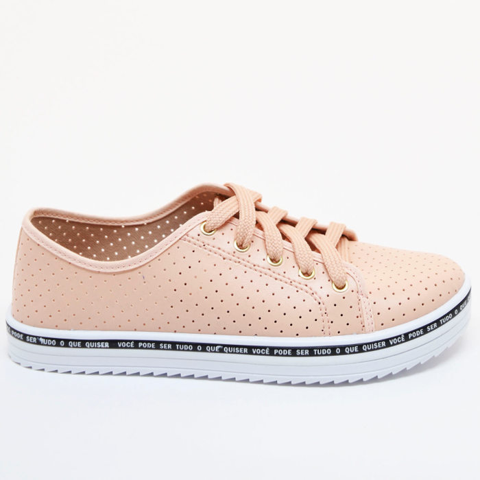 Tênis Moleca Solado Tratorado Detalhe Microperfuros Rosê