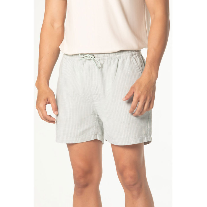 Short Dlz Algodão Viscose Linho Cós Elástico com Amarração Estampa Listras Bolso Faca Verde