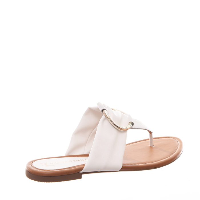 Sandália Rasteira Giulia Domna Detalhe Argola Couro Branca