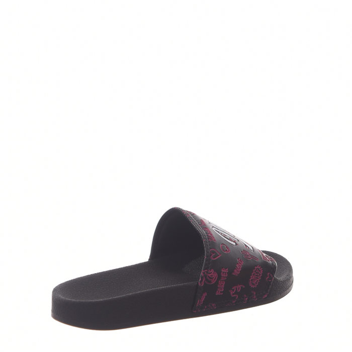 Chinelo Slide Qix Missy Estampado Preto e Rosa