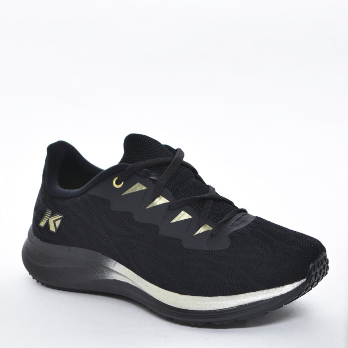 Tênis Jogger Kidy Tecnologia Respi-Tec Mesh Trabalhado Detalhe Dourado Preto