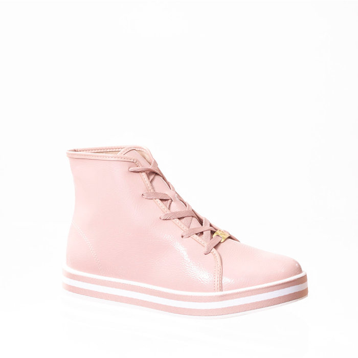 Tênis Abotinado Molekinha Verniz Molhado Rosê e Branco