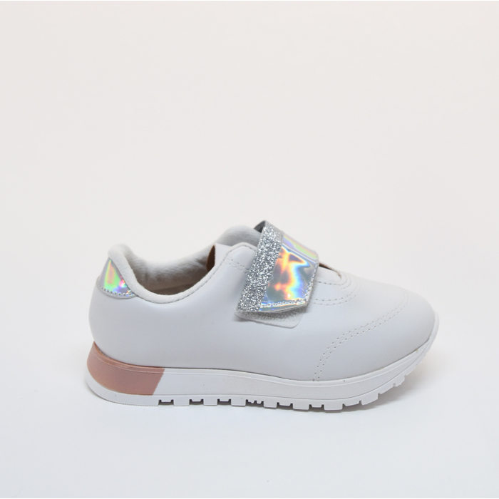 Tênis Molekinha Solado Tratorado com Velcro Detalhe Holográfico Branco