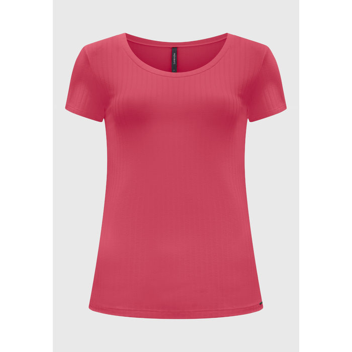 Blusa Lunender Viscose Elastano Malha Canelada Manga Curta Básica Rosa Claro