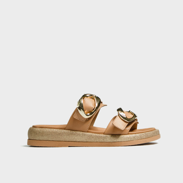 Rasteira Papete Ramarim Tira Ajustável Solado Detalhe Fios de Lurex Nude