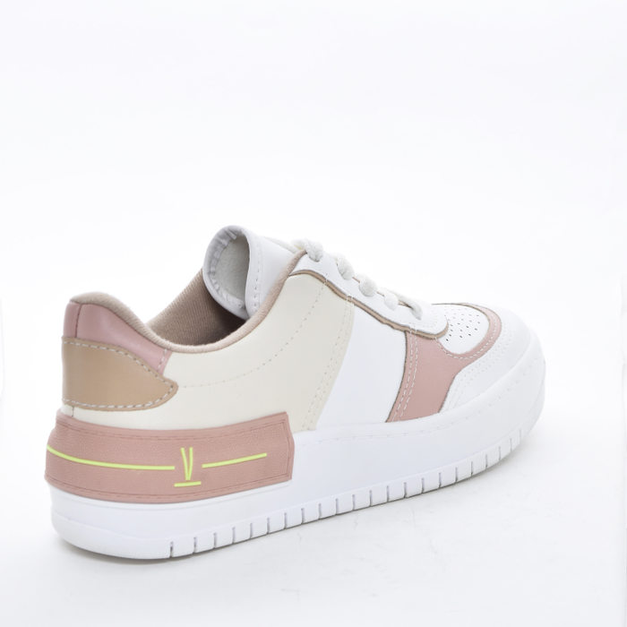 Tênis Vizzano com Recortes Coloridos Detalhe Microperfuros Solado Tratorado Branco e Off White