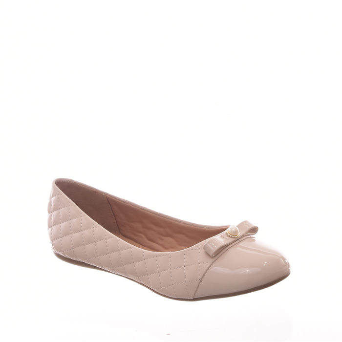 Sapatilha Sua Cia Mini Matelassê Laço com Pérola Verniz Bege