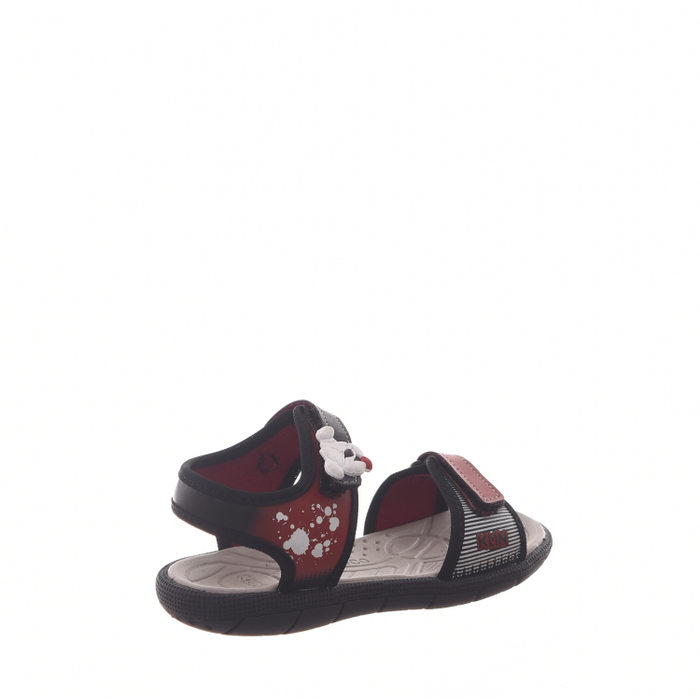 Sandália Papete Klin Anatômica com Velcro Estampa Listra e Cachorro Preto e Vermelho