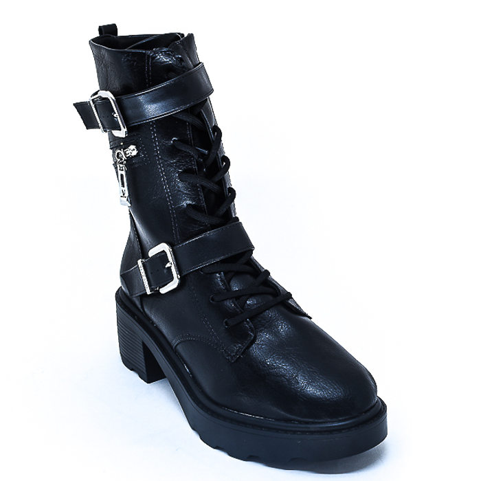 Bota Coturno Vizzano Detalhe Fivelas com Zíper Salto Grosso Preto