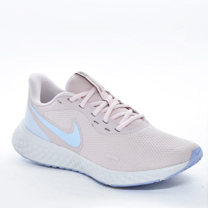 Tênis Nike Revolution 5 Mesh Aplicação Logo Solado Trabalhado Rosa e Azul