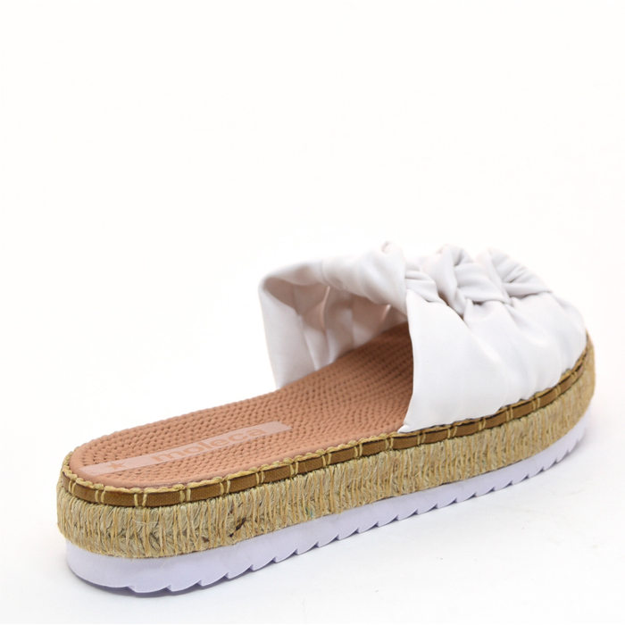 SANDÁLIA MOLECA FLATFORM CORDA ABERTA COM NÓ BRANCO E BEGE