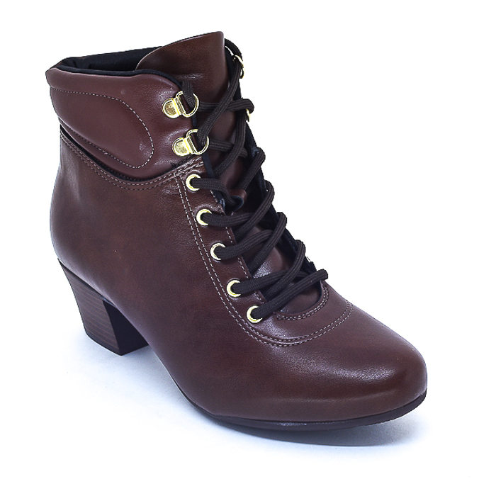Bota Modare Ultra Conforto Salto Grosso Fechamento Cadarço  Marrom