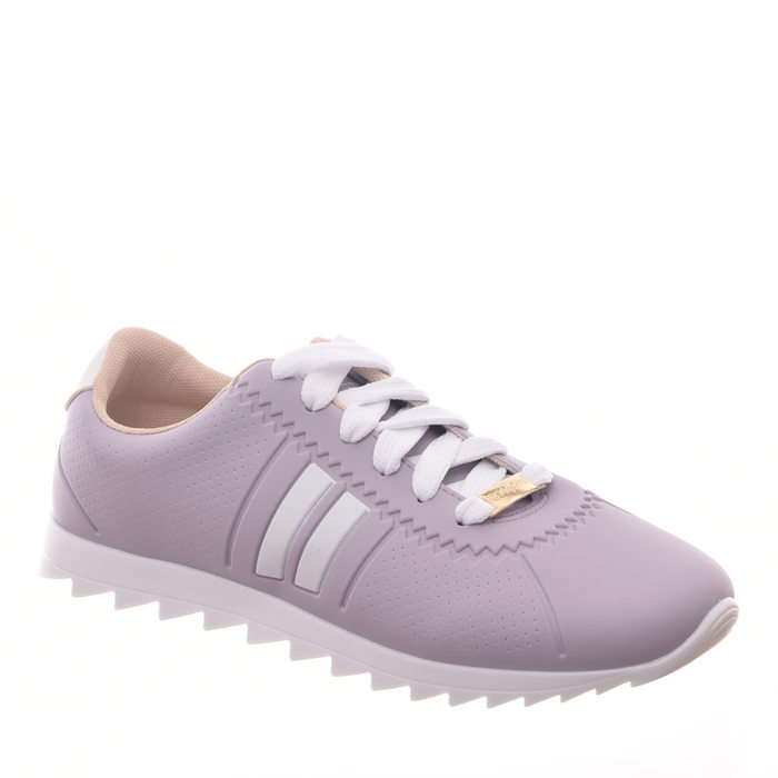 Tênis Moleca Jogger Tratorado Listra Lateral Lilás e Branco